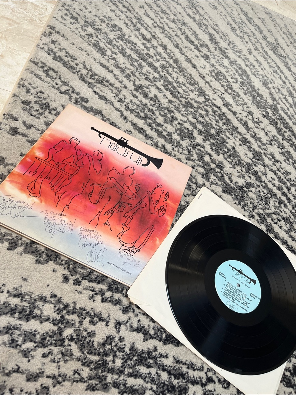Signed Vinyl Record with Red to Pink Gradient Album Cover - heads up